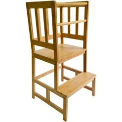 WILTEC Chaise D’enfant Tour D’apprentissage Bois 46x46x89cm Rampe & Barre Anti-chute Enfants