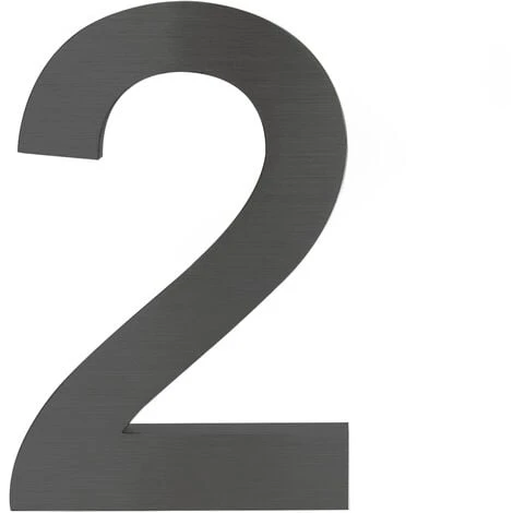 WILTEC Plaque Numéro Maison "2" Arial Anthracite 3D 20cm Acier Fin Résistant Intempéries Matériel Fixation – Image 3