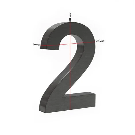 WILTEC Plaque Numéro Maison "2" Arial Anthracite 3D 20cm Acier Fin Résistant Intempéries Matériel Fixation – Image 4