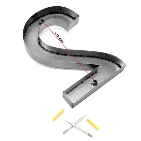 WILTEC Plaque Numéro Maison "2" Arial Anthracite 3D 20cm Acier Fin Résistant Intempéries Matériel Fixation – Image 5