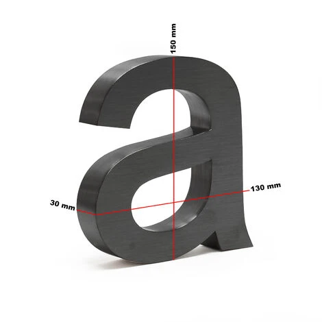 WILTEC Plaque Numéro Maison "a" Arial Anthracite 3D 15cm Acier Fin Résistant Intempéries Matériel Fixation – Image 4