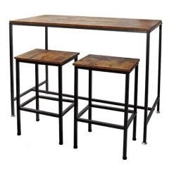 WILTEC Table Haute De Bar Vintage Contemporain 120x60x90cm 2 Tabourets Cadre En Métal Solide Montage Simple