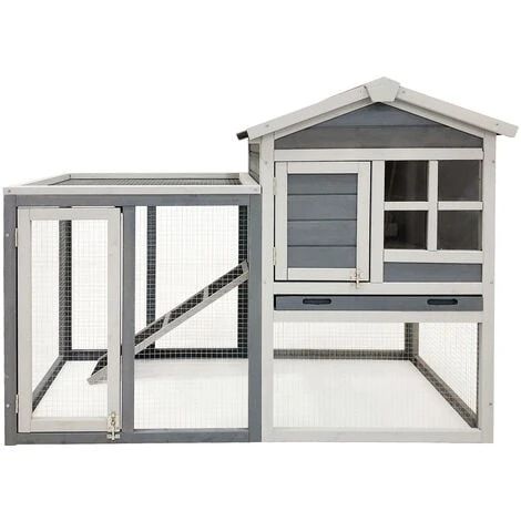 WILTEC Clapier à Lapin Enclos Gris Abri Soulevé En Bois D’épicéa Lièvres