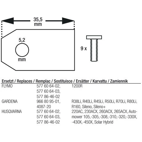 WILTEC Lames 9x0,6mm Vis Montage Automover Robot - Tondeuse Lames – Image 2