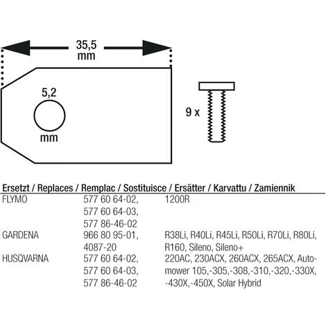 WILTEC Lames 9x0,4mm Vis Montage Automover Robot - Tondeuse Lames – Image 2