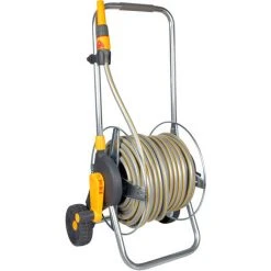 WILTEC Hozelock Dévidoir Métallique Pré-assemblé Avec 30m De Tuyau (Ø 12,5mm), Accessoires Inclus
