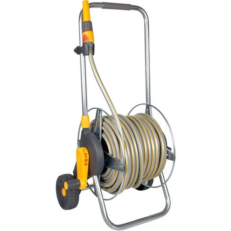 WILTEC Hozelock Dévidoir Métallique Pré-assemblé Avec 30m De Tuyau (Ø 12,5mm), Accessoires Inclus