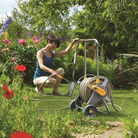 WILTEC Hozelock Dévidoir Métallique Pré-assemblé Avec 30m De Tuyau (Ø 12,5mm), Accessoires Inclus – Image 2