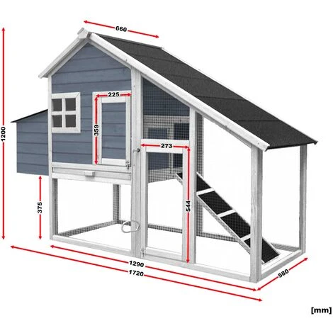 WILTEC Poulailler Avec Nichoir & Enclos Bois D’épicéa 1720x660x1200 Mm Grillage Bac à Crottes Galvanisé<br /> – Image 4