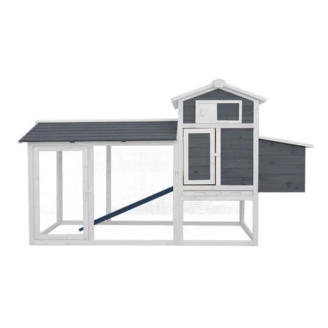 WILTEC Poulailler Avec Enclos Et Nichoir Volière Poules Bois Cage Petits Animaux Bac à Crottes Basse-cour