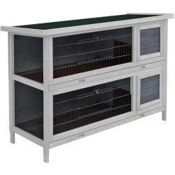 WILTEC Double Cabane Gris à Lapins Ou à Petits Rongeurs à Deux étages