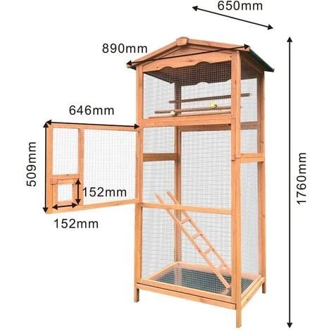 WILTEC Volière D’oiseaux En Bois Avec Perchoirs Cage Oiseaux Bac à Crottes Cage D’animaux Élevage – Image 4