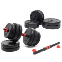 WILTEC Kit D’haltères Courts 30kg Coffret 16 Plaque Poids Ciment 2 Barres Haltères Moletées Loquet étoile