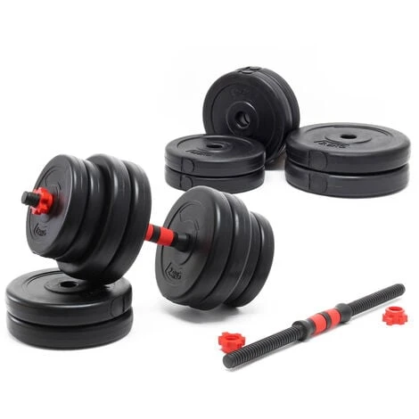 WILTEC Kit D’haltères Courts 30kg Coffret 16 Plaque Poids Ciment 2 Barres Haltères Moletées Loquet étoile