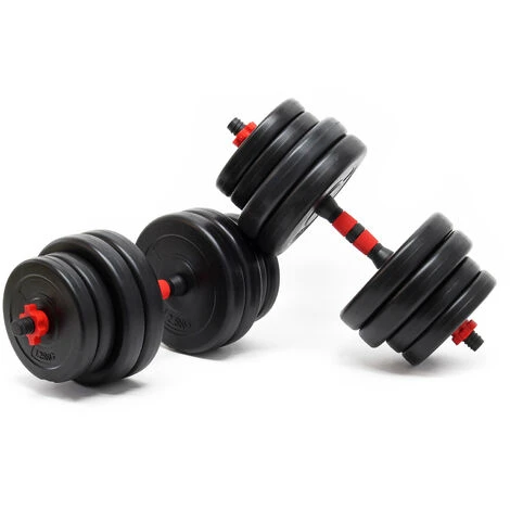 WILTEC Kit D’haltères Courts 30kg Coffret 16 Plaque Poids Ciment 2 Barres Haltères Moletées Loquet étoile – Image 3