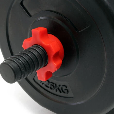 WILTEC Kit D’haltères Courts 30kg Coffret 16 Plaque Poids Ciment 2 Barres Haltères Moletées Loquet étoile – Image 4