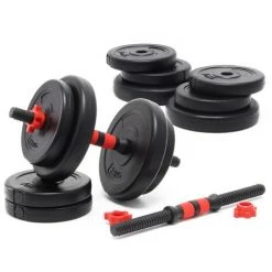 WILTEC Kit D’haltères Courts 20kg Coffret 12 Plaque Poids Ciment 2 Barres Haltères Moletées Loquet étoile