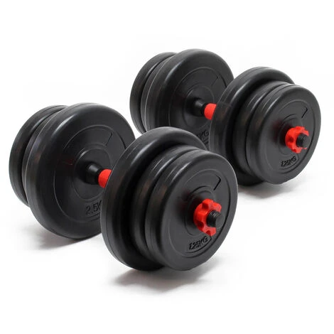 WILTEC Kit D’haltères Courts 20kg Coffret 12 Plaque Poids Ciment 2 Barres Haltères Moletées Loquet étoile – Image 3