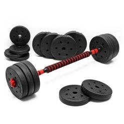 WILTEC Kit D’haltères Courts Longs 40kg Set 2en1 Avec 16 Plaques De Poids Barres Extension Fitness