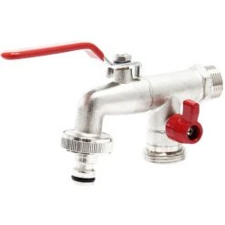 WILTEC Vanne De Décharge Double à Robinet Sphérique 33,25mm (G1″) FE 26,44mm (G3/4″) FE Tuyau 19mm (3/4″)