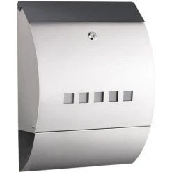 WILTEC Boîte Aux Lettres Avec Porte-journaux V32 Boîte Postale Murale Acier Inox Boîte Aux Lettres Argentée