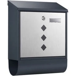WILTEC Boîte Aux Lettres Avec Porte-journaux V36 Boîte Postale Murale Acier Inox Boîte Aux Lettres Gris Anthracite