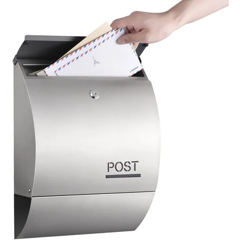 WILTEC Boîte Aux Lettres Avec Porte-journaux V33 Boîte Postale Murale Acier Inox Boîte Aux Lettres Argentée – Image 2