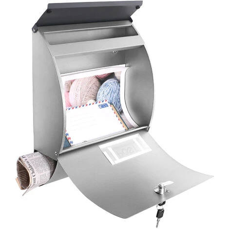 WILTEC Boîte Aux Lettres Avec Porte-journaux V33 Boîte Postale Murale Acier Inox Boîte Aux Lettres Argentée – Image 3