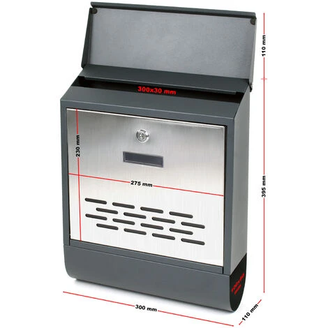 WILTEC Boîte Aux Lettres Avec Porte-journaux V37 Boîte Postale Murale Acier Inox Boîte Aux Lettres Gris Anthracite – Image 4