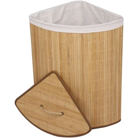 WILTEC Panier à Linge En Bambou Pliable 57 L Avec Sac à Linge Couleur Naturelle Angulaire Avec Couvercle – Image 2