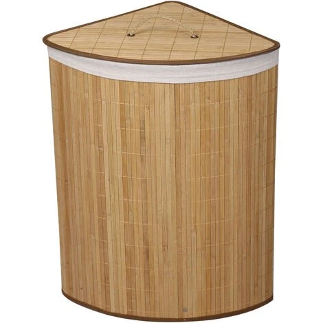 WILTEC Panier à Linge En Bambou Pliable 57 L Avec Sac à Linge Couleur Naturelle Angulaire Avec Couvercle – Image 4