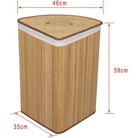 WILTEC Panier à Linge En Bambou Pliable 57 L Avec Sac à Linge Couleur Naturelle Angulaire Avec Couvercle – Image 5