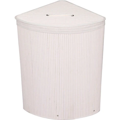 WILTEC Panier à Linge En Bambou 57L Pliable Avec Sac à Linge Couleur Blanche Angulaire Avec Couvercle – Image 3