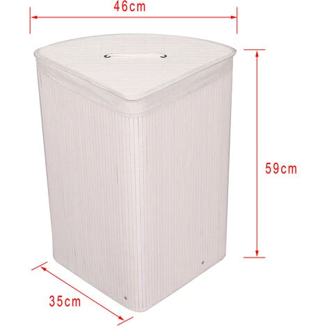 WILTEC Panier à Linge En Bambou 57L Pliable Avec Sac à Linge Couleur Blanche Angulaire Avec Couvercle – Image 5