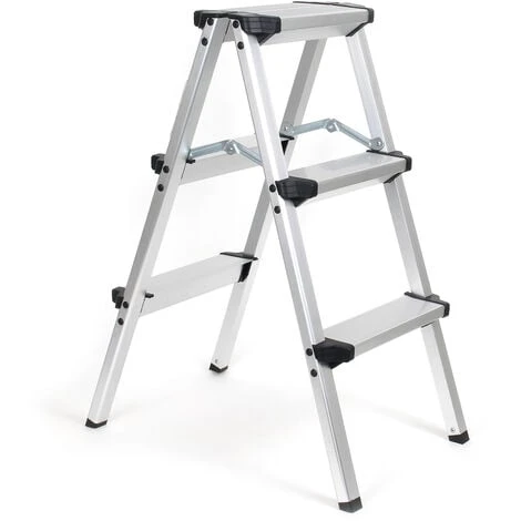 WILTEC XPOtool Échelle Pliante En Aluminium 150kg Escabeau 2 Fois 3 Marches Antiglisse 73cm