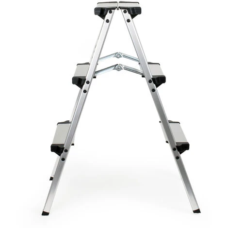 WILTEC XPOtool Échelle Pliante En Aluminium 150kg Escabeau 2 Fois 3 Marches Antiglisse 73cm – Image 2