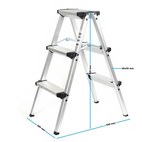 WILTEC XPOtool Échelle Pliante En Aluminium 150kg Escabeau 2 Fois 3 Marches Antiglisse 73cm – Image 3