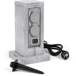 WILTEC Colonne De Prises Quadruple Aspect Granit, IP44, Prise Extérieure Capteur Crépusculaire, Câble 1,5 M