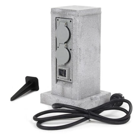 WILTEC Colonne De Prises Quadruple Aspect Granit, IP44, Prise Extérieure Capteur Crépusculaire, Câble 1,5 M – Image 3