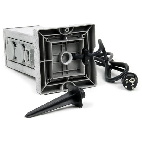 WILTEC Colonne De Prises Quadruple Aspect Granit, IP44, Prise Extérieure Capteur Crépusculaire, Câble 1,5 M – Image 5