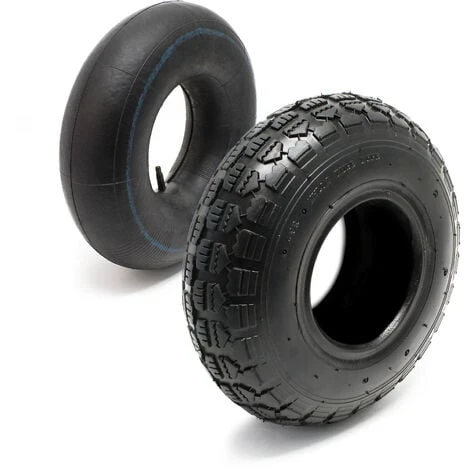 WILTEC Pneu Pour Tracteur à Pelouse 11x4.00-4 4pr Avec Chambre à Air Et Valve Droite Tondeuse à Gazon