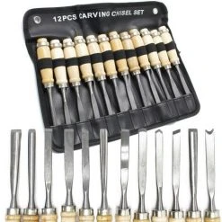 WILTEC Kit De Fers à Sculpter 12 Pcs. Pour Sculpture De Bois Avec Fer Plat & Gouge En Acier