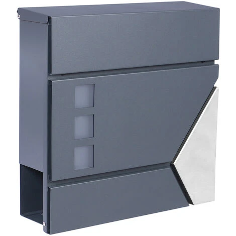 WILTEC Boîte Aux Lettres Avec Porte-journaux V48 Boîte Postale Murale Acier Inox Boîte Aux Lettres Gris Anthracite