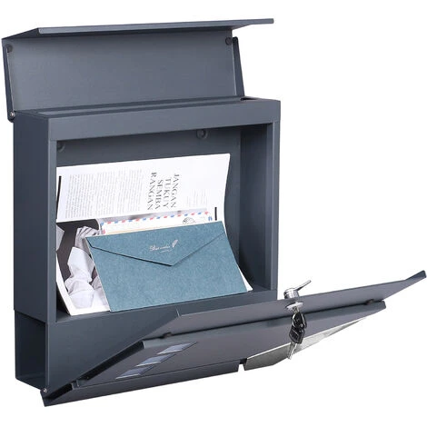 WILTEC Boîte Aux Lettres Avec Porte-journaux V48 Boîte Postale Murale Acier Inox Boîte Aux Lettres Gris Anthracite – Image 2