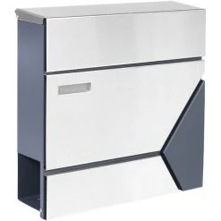 WILTEC Boîte Aux Lettres Avec Porte-journaux V42 Boîte Postale Murale Acier Inox Boîte Aux Lettres Gris Anthracite