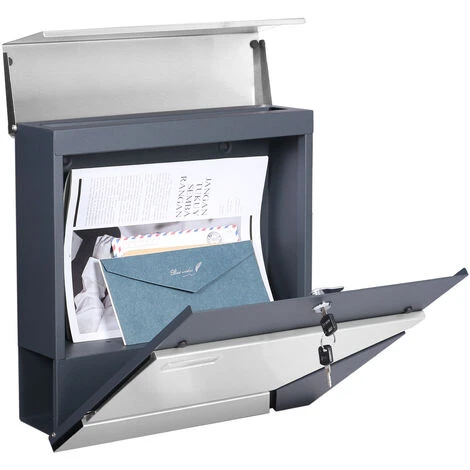 WILTEC Boîte Aux Lettres Avec Porte-journaux V42 Boîte Postale Murale Acier Inox Boîte Aux Lettres Gris Anthracite – Image 2