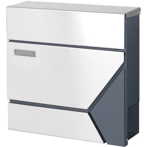 WILTEC Boîte Aux Lettres Avec Porte-journaux V42 Boîte Postale Murale Acier Inox Boîte Aux Lettres Gris Anthracite – Image 3