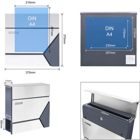 WILTEC Boîte Aux Lettres Avec Porte-journaux V42 Boîte Postale Murale Acier Inox Boîte Aux Lettres Gris Anthracite – Image 5