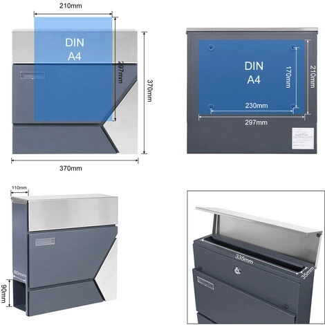 WILTEC Boîte Aux Lettres Avec Porte-journaux V43 Boîte Postale Murale Acier Inox Boîte Aux Lettres Gris Anthracite – Image 5