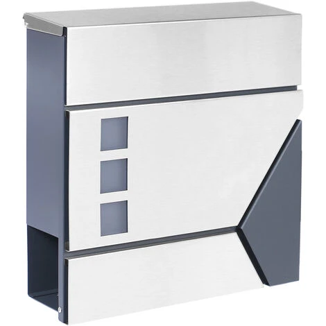 WILTEC Boîte Aux Lettres Avec Porte-journaux V46 Boîte Postale Murale Acier Inox Boîte Aux Lettres Gris Anthracite